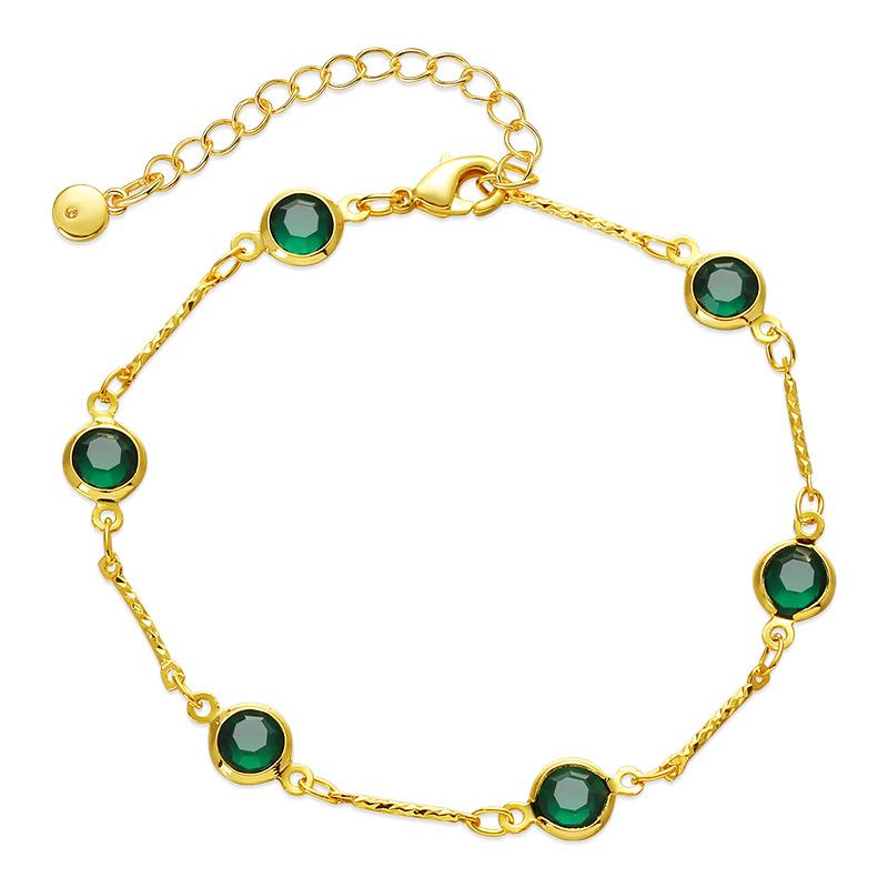 Vergoldetes rundes smaragdgrünes CZ-Zirkonia-Armband mit Fassung und Verlängerungskette