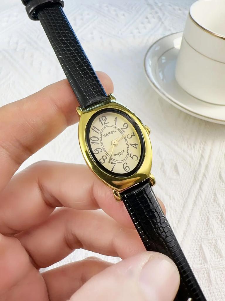 Vintage Design Classic Watch Fashion Oval Number Dial Quartz Watches Brown Leather Band Wristwatch Montre Femme Dropshipping