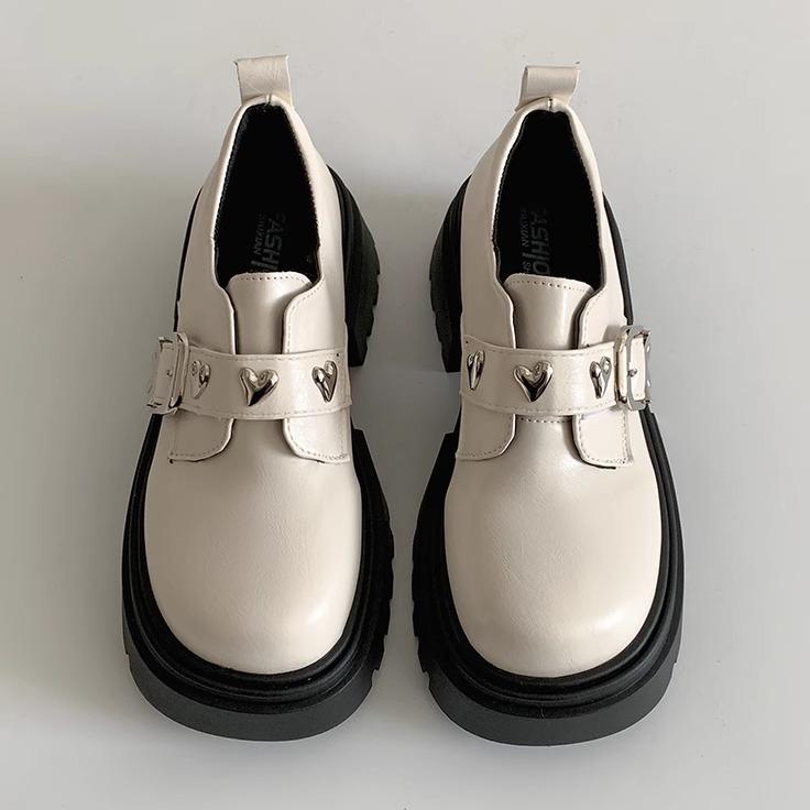 

Retro British style Velcro platform small leather shoes women s 2025 new spring and autumn versatile skirt Mary Jane single shoes 39 бежевий