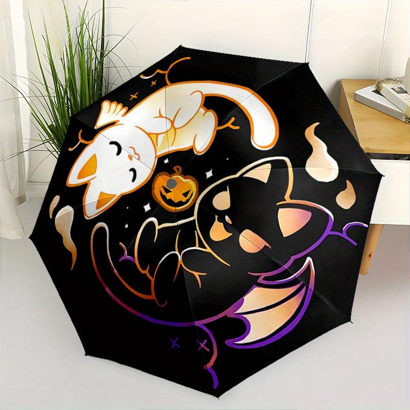 

1pc Halloween White Cat & Black Cat Pattern Beautiful Looking Automatic Folding Cartoon Umbrella, 3 Folding, 8 Pole Frame Design, Durable an