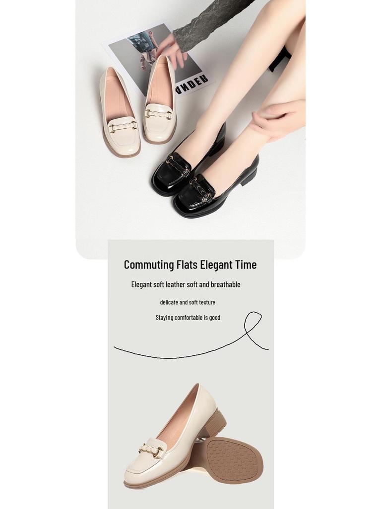 Damskie wsuwane płaskie buty na grubym obcasie - Kwadratowy nosek, Niskie wycięcie, Oddychające, Super miękka podeszwa, Wygodne