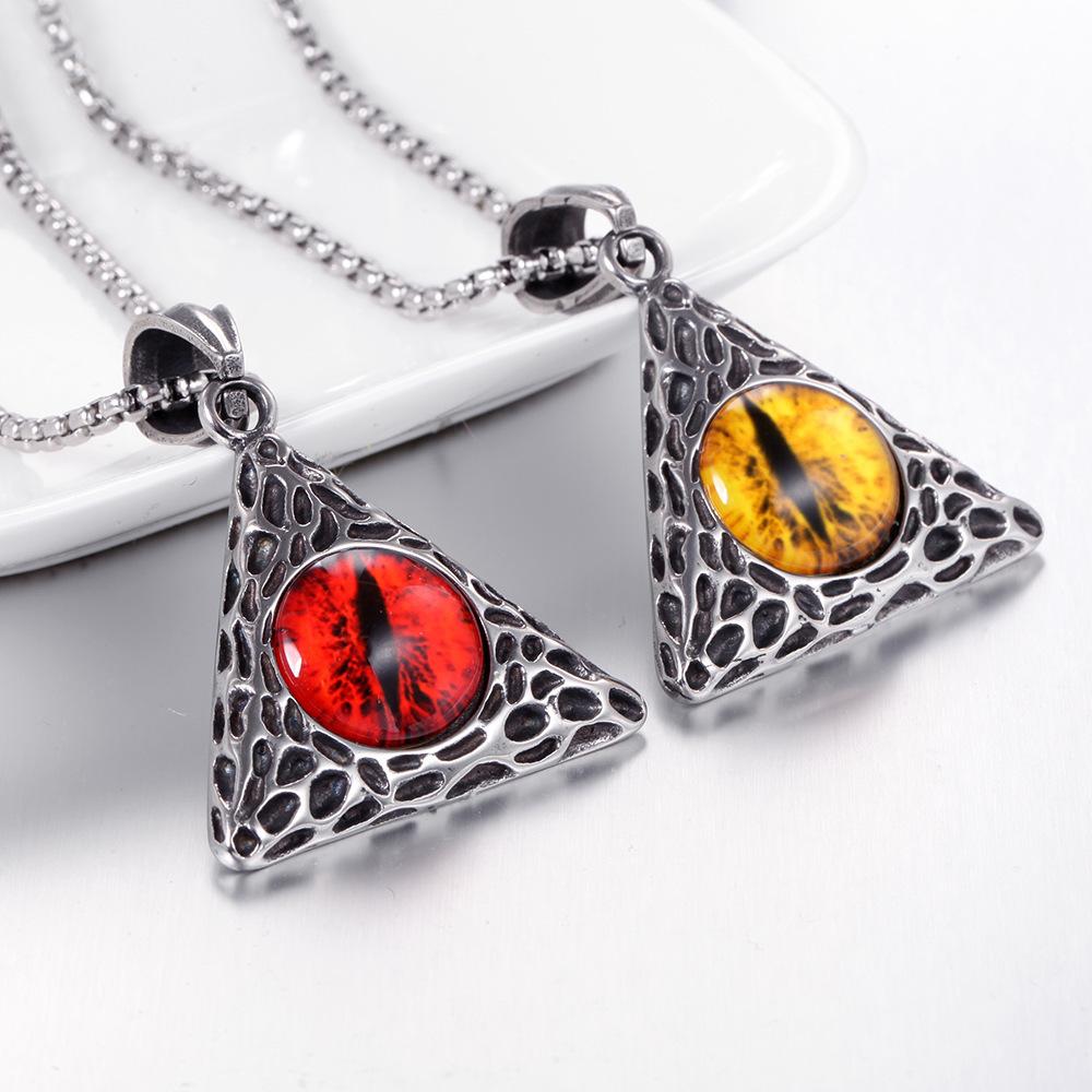 New European and American Hip Hop Trendy Hell Triangle Eyes Titanium Steel Necklace Pendant for Men and Women