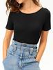Women's Round Collar Short Sleeve Elastic Bodysuits Jumpsuits