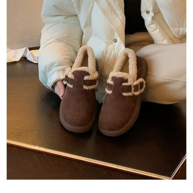 Wool version~ leather warm plush thick-soled snow boots women's winter cotton shoes retro plush single shoes