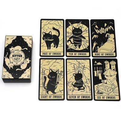 Kitten Tarot Deck 78Pcs Cute Black and White for Beginners Version Mysterious Board Game Fun Fortune Telling Kit