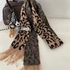 Vintage Leopards Print Tassels Scarf Soft Acrylic Neckerchief Warm Fashion Scarves for Women Warm Accessory