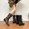 Polished Internet celebrity Western boots niche design sense embroidery pointed fashion boots women wear thick soles heightening women's boots