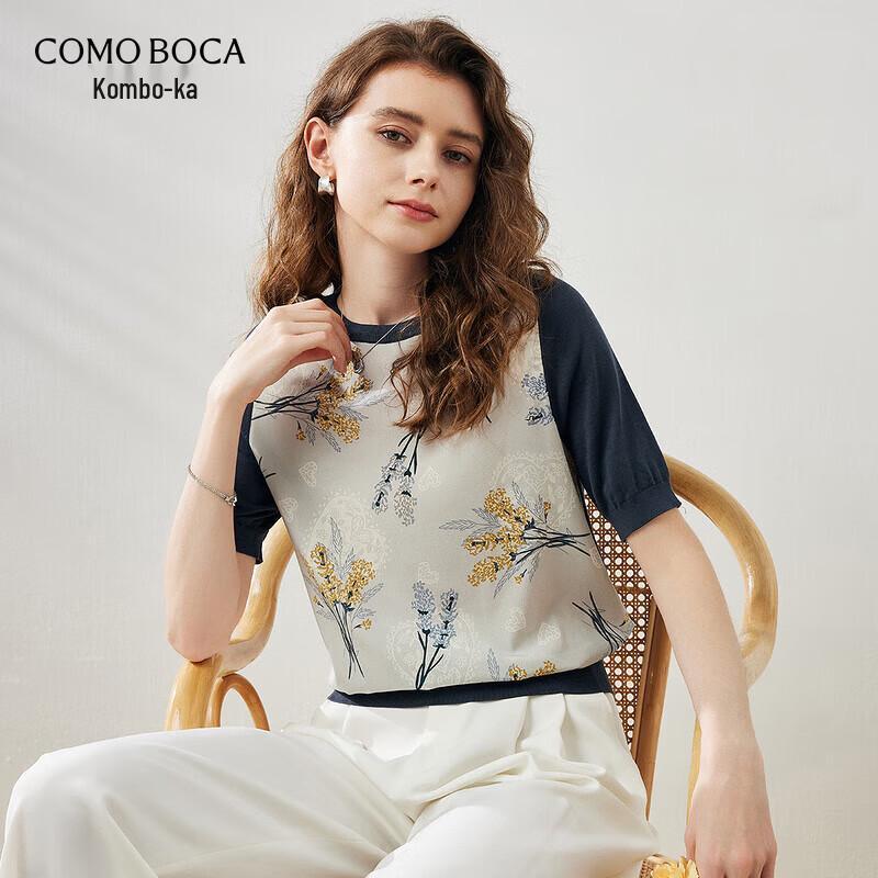 Komonboka Women s Silk Blend Round Neck Short Sleeve Knit Top M