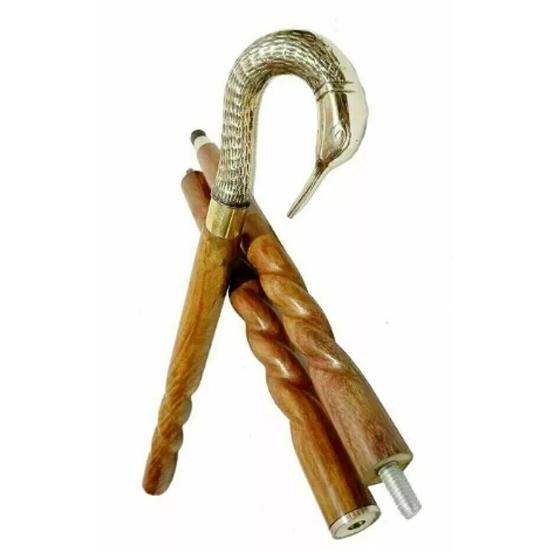 Brass Swan Head Handle Antique Silver Designer Style Wooden Stick Walking Cane