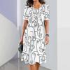 2026 New Summer Fashion Women's Short-sleeved Loose Dress Ladies Holiday Casual Loose Round Neck Dress 3d Facial Printing Clothes