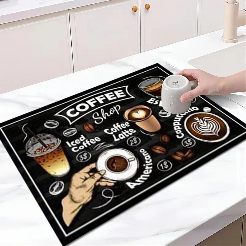 1Pcs Creative Pattern Printed Coffee Machine Mat Kitchen Counter Quick Water Absorption Utensil Drying Mat Desktop Drainage Mat