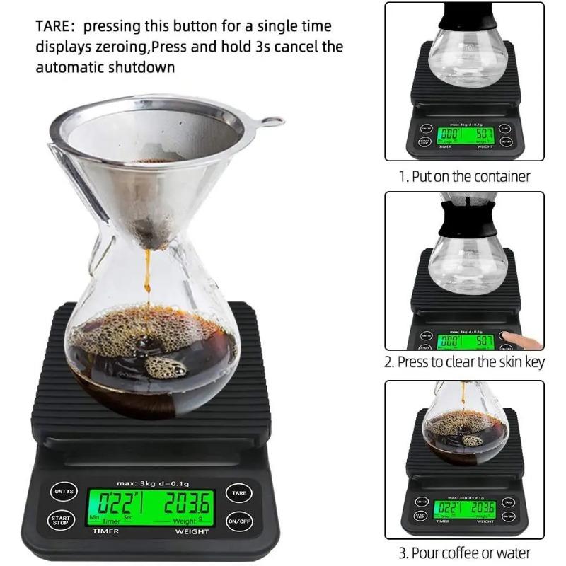 0.1-3000g Portable LCD Electronic Kitchen Scales V60 Coffee Accessories Weighing Balance Digital Coffee Scale