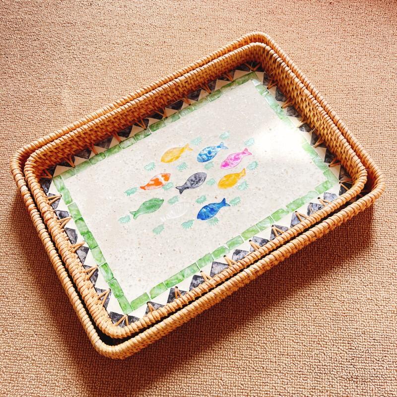 Rattan Woven Shell Tray & Storage Basket 2-Piece Set