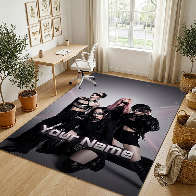 Personalized Crystal Velvet Carpet,aespa Custom Printed Name, Plush Area Rug For Home Indoor Decor