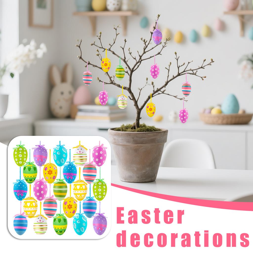 Easter Hanging Eggs, Colorful Plastic Easter Egg Ornaments, Decorative Hand-painted Balls