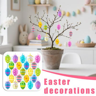 Easter Hanging Eggs, Colorful Plastic Easter Egg Ornaments, Decorative Hand-painted Balls