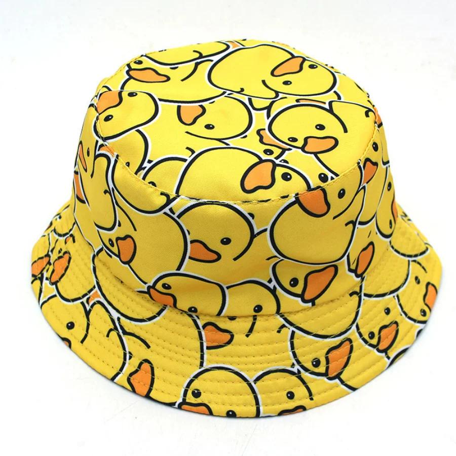 Summer Sun Hat Reversible Yellow Duck Bucket Hat for Men and Women Cotton Bob Panama Girls Beach Travel Outdoor Use Fisherman Hat