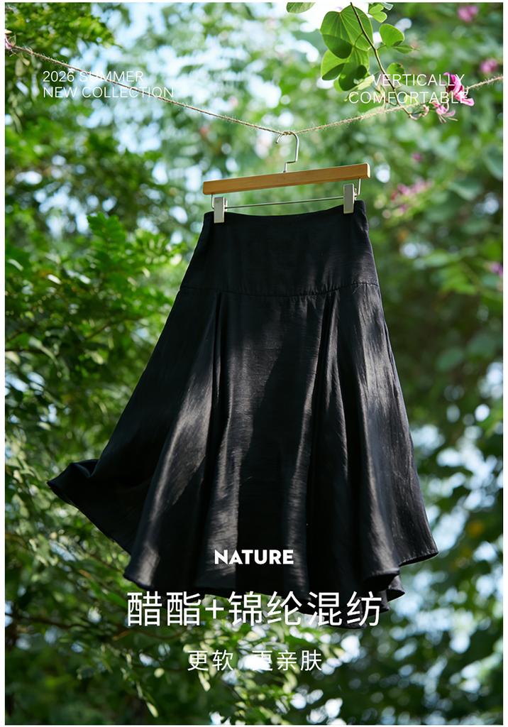 Light luxury acetic acid half skirt for women, flowing and irregular high waisted A-line skirt