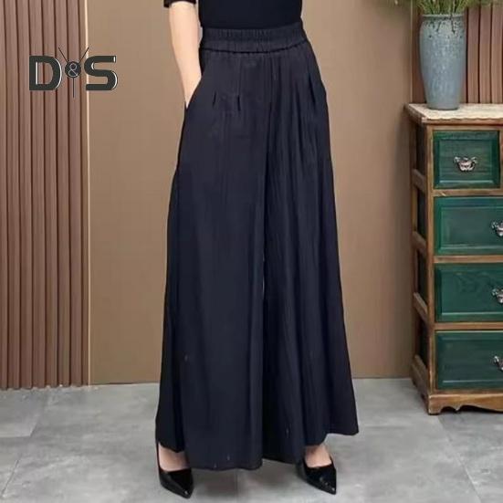 Women Pants Elastic High Waist Oversized Wide Leg Sporty Casual Style Trousers with Pockets Solid Color Long Pants