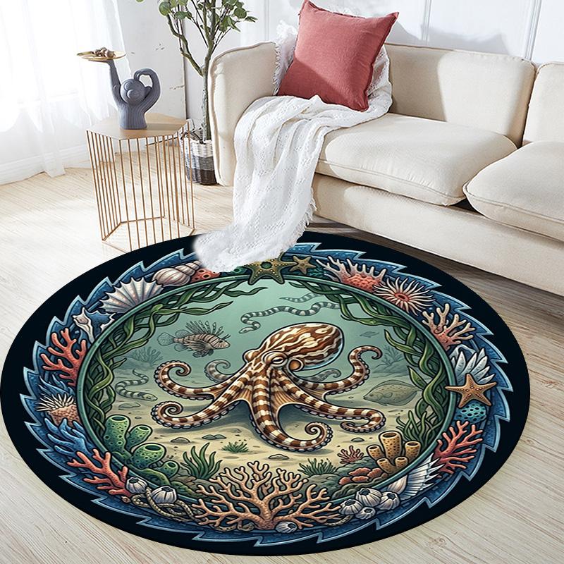 Ocean Life Mandala Round Area Rug Under Office Chairs Bedroom Living Room Home Decor