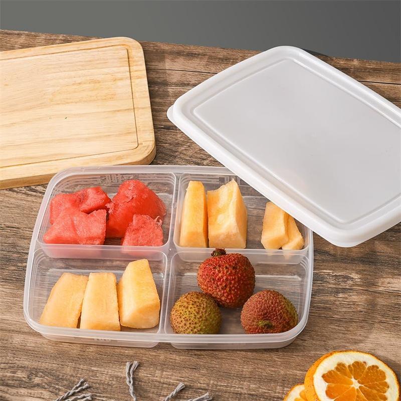 1Pcs 4 Grids Food Fruit Storage Box Portable Compartment Refrigerator Freezer Organizers Meat Onion Ginger Container Boxes