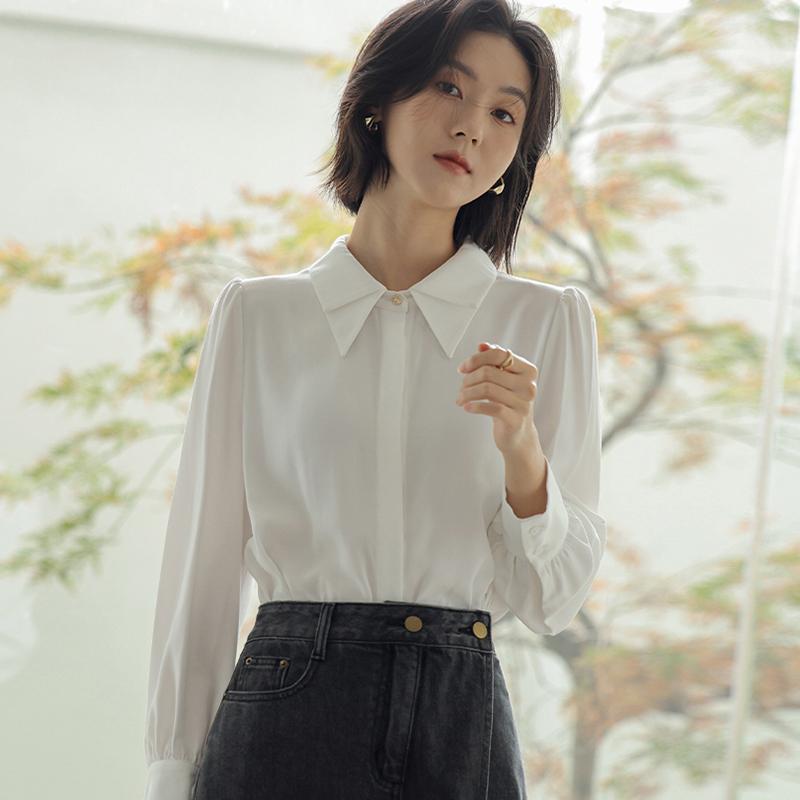 Women Blouses Shirts 2025 Spring Long Sleeve Women Blouse Shirt Turn Down Collar Office Lady White Blouse Shirt Women Tops J848