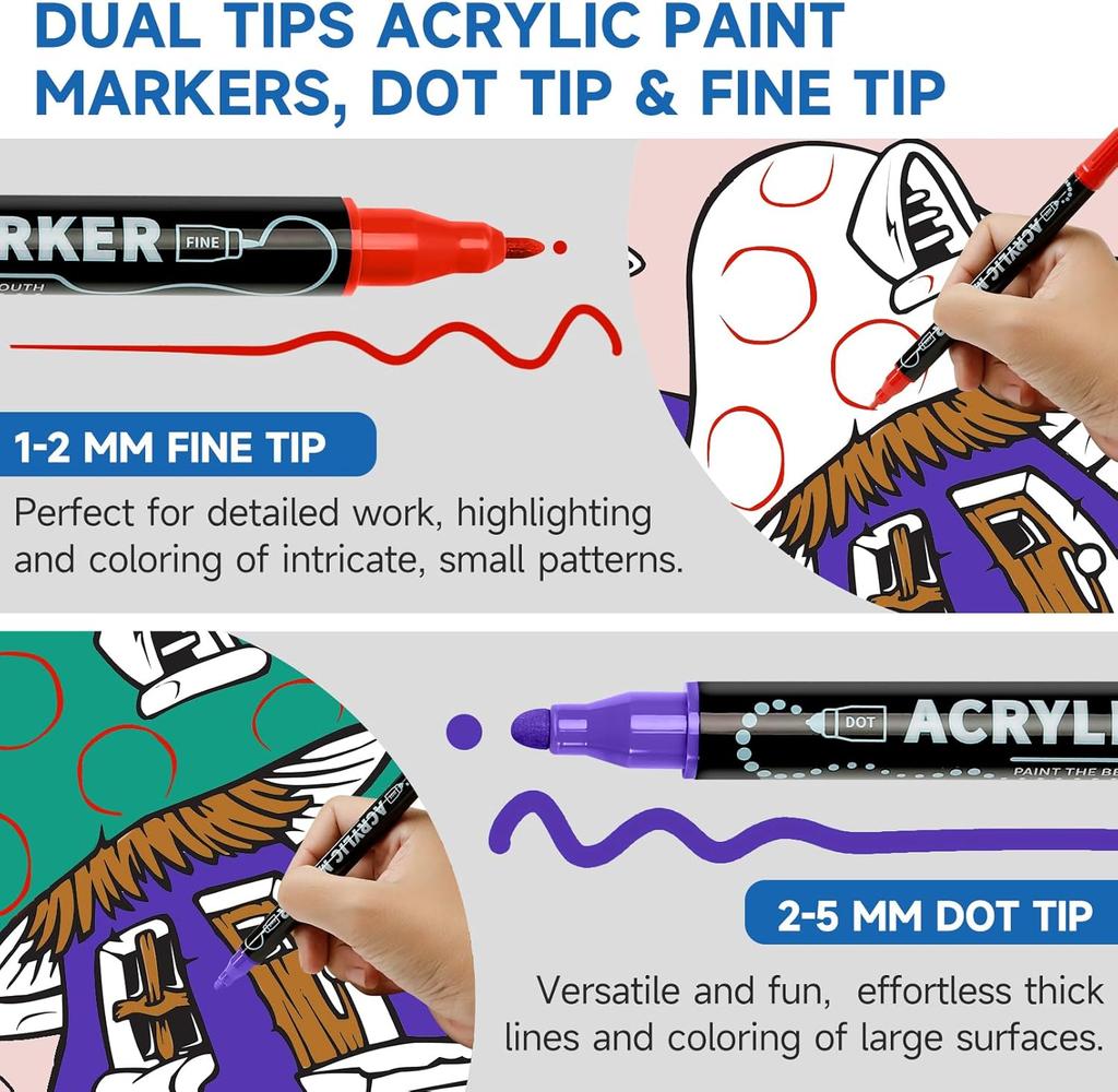 12-120 Färger Dubbelspets Akrylfärgspennor Markörer för Trä Duk Sten Målning Glas Keramiska Ytor DIY Hantverk