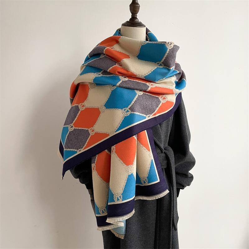 New color matching rhombus plaid imitation cashmere scarf women's versatile thickened thermal air conditioner shawl scarf