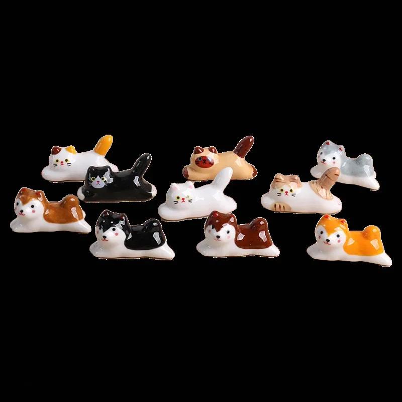 1/5pcs Cute Cat Dog Spoon Fork Rest Tableware Storage Cutlery Stand Chopsticks Holder Ceramic Knife Racks Kitchen Tablewares