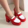 Custom Thick Heel Casual Women's Shoes Square Toe Platform Pumps 9.5 cm High Heel Shoes Women Color Blocking Design WSH5252