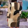 Women Plus Size V Neck Long Sleeve Printed Fitted Straight Midi Dress