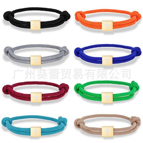 Classic Cross Milan Rope Hand Rope Stainless Steel Gold Square Buckle Cross Adjustable Easter Bracelet