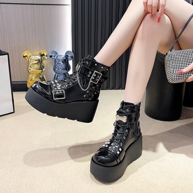Fashion 9CM Women High Boots Cosplay Mid-calf Boots High Platform Wedges Boots Summer Autumn New Designer Gothic Shoes for Women Botas