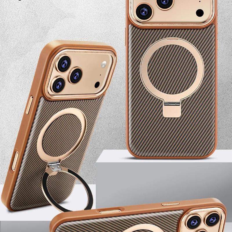 For iPhone 17 Pro Max, 17 Pro Air, iPhone 16 Pro Max, 15 Pro Max Carbon Fiber Texture Magnetic Stand Protective Case