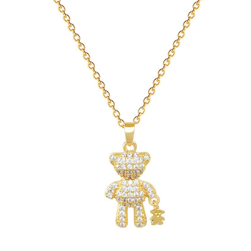 Titanium Steel, Big Bear Lead Bear Light Luxury Temperament Gorgeous Full Diamond Necklace Women'S Versatile Collarbone Chain Titanium Steel Chain
