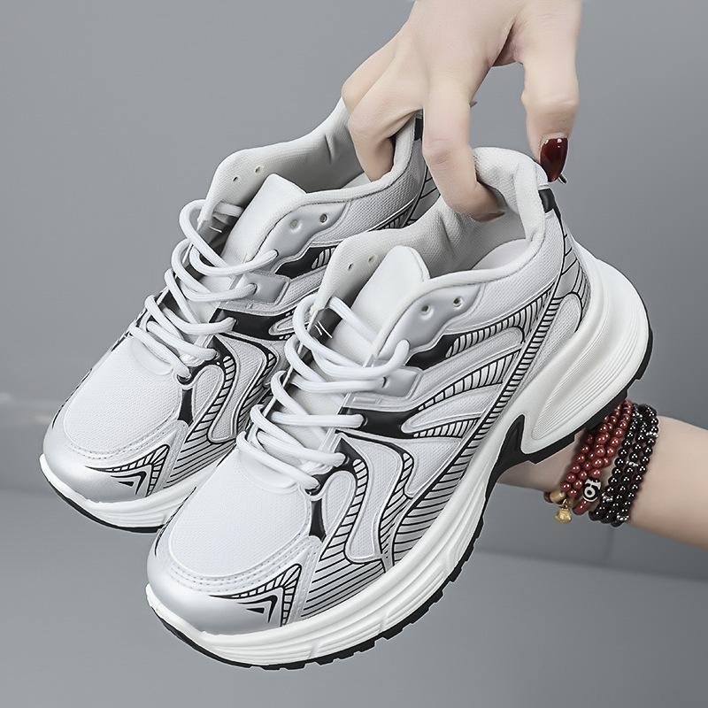 

2025 spring new platform dad shoes heightened non-slip breathable sports shoes fashionable and comfortable versatile casual women s shoes 41 серебряный