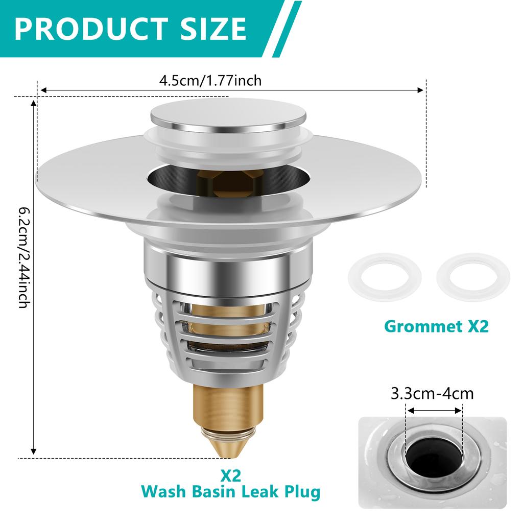 Silicone Drain Plug Sink Plug Universal Stopper Plug for Bathtub Bathroom and Kitchen Sink Drain with Round Beaded Chain Stopper