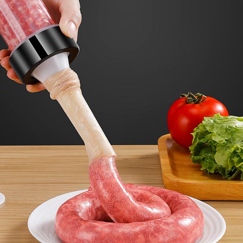 Manual Sausage Maker Meat Filler Stuffer  Stainless Steel Syringe With Casing Kitchen Home Made Sausages Vertical