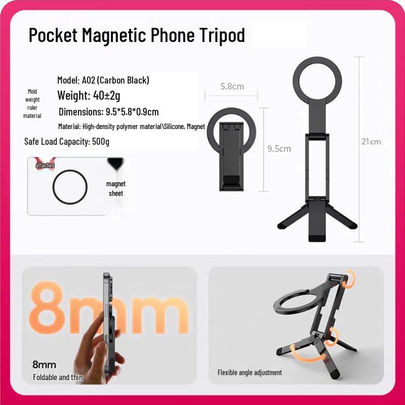 Desktop Magnetic Phone Holder: Foldable Selfie & Photography Tripod