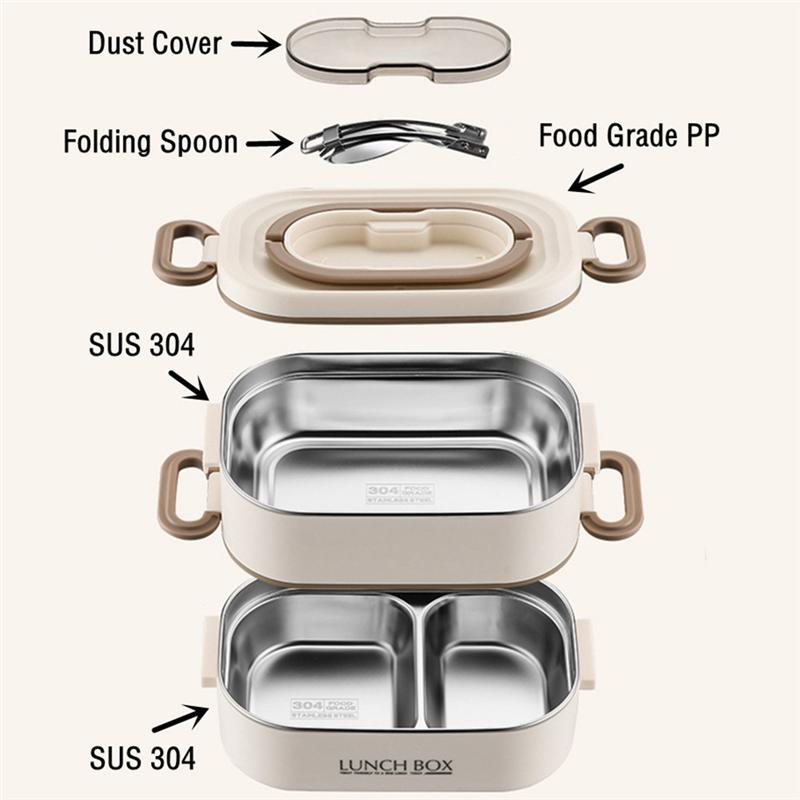 J1UL1N 1500Ml Double Layers Stainless Steel 304 Thermal Lunch Box With Insulation Bag Leak-Proof Bento Box Adult Student Food