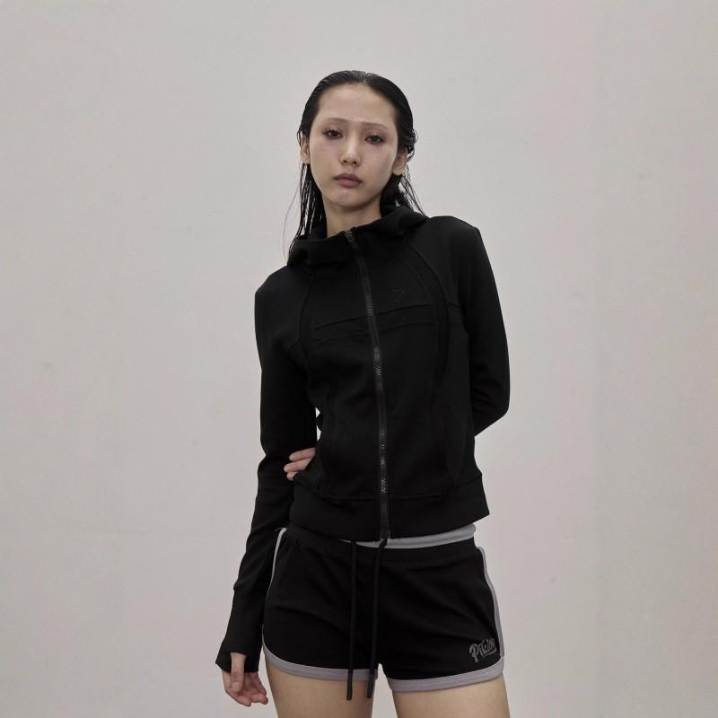 Womens Slim Fit Hooded Zip-Up Sweatshirt Streetwear Oversized Top With Pocket Black Gray Cotton Tencel Blend