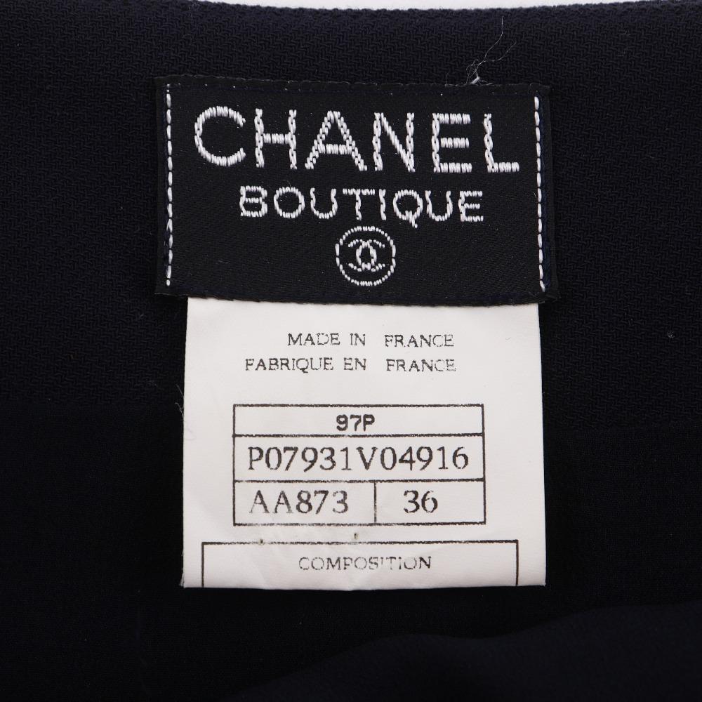 CHANEL COCO Mark Double Button skirt P07931V04916 97P vintage Navy blue wool Women Used