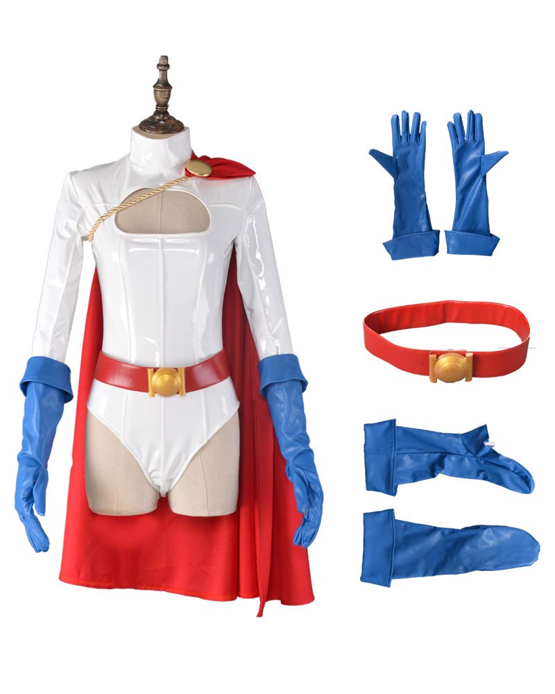 Miccostumes Superheroine Cosplay White Bodysuit with Leotard and Cape Women's Costume, (Small)