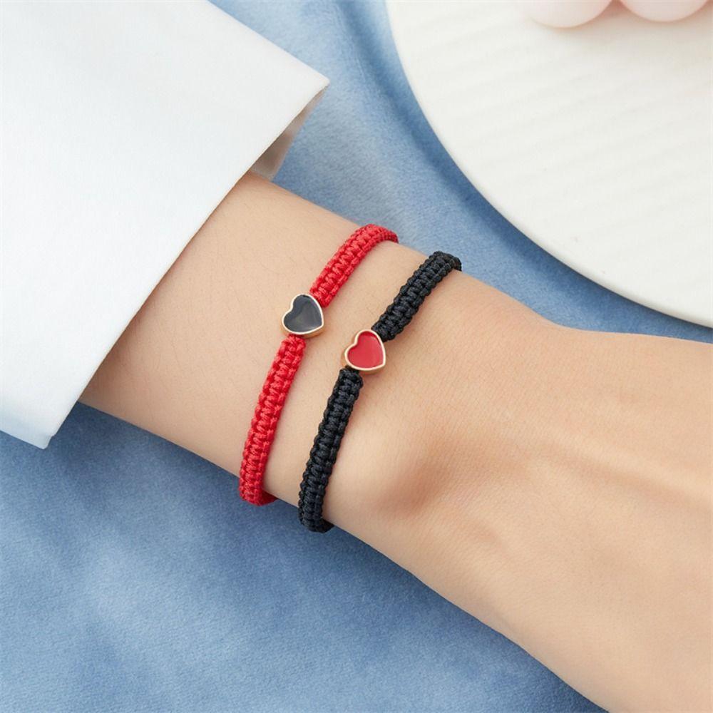 Contrasting Colors Heart Shape Bracelet Braided Fortune Bracelet Heart Couple Bracelet  Girls