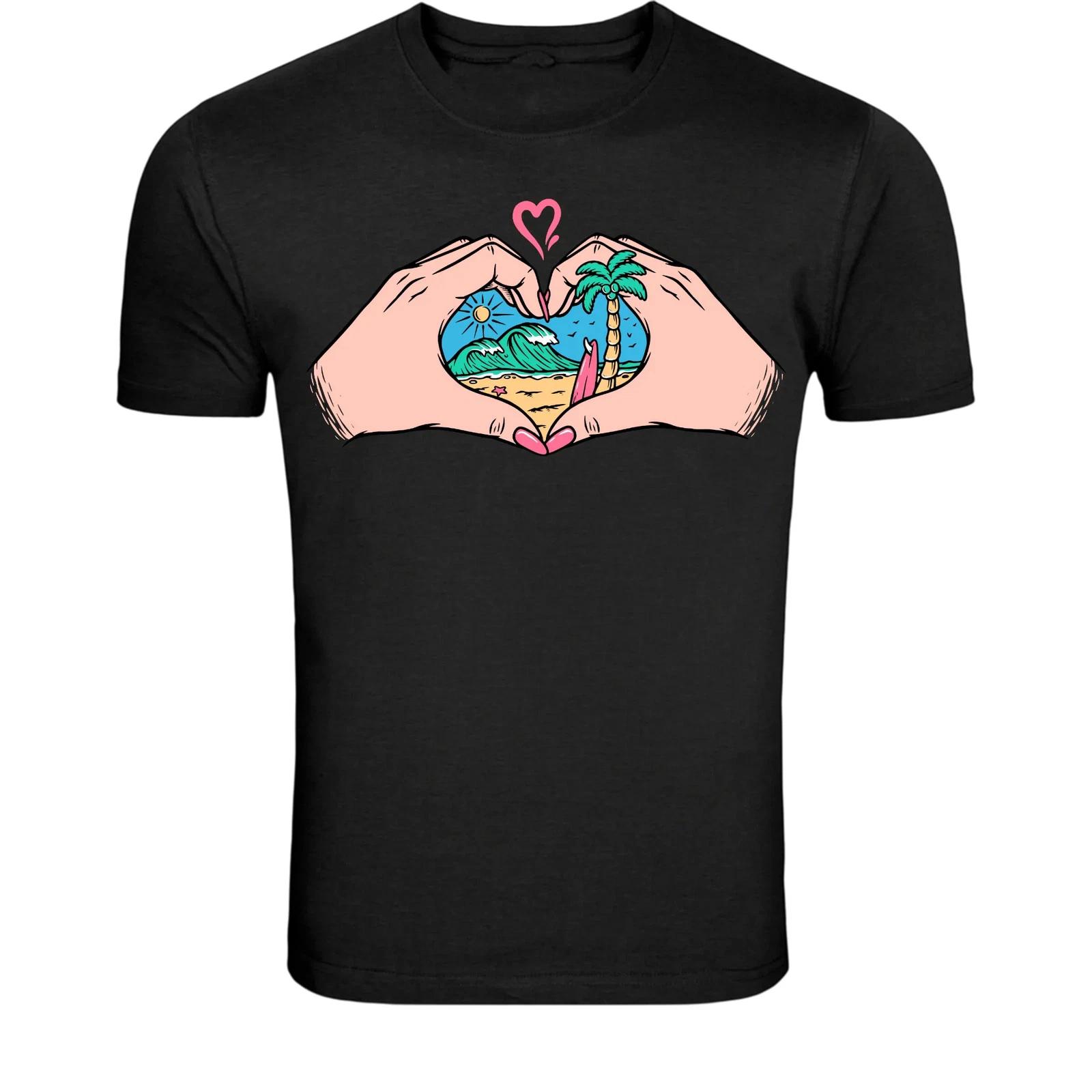 

Love Beach Heart Hands T-Shirt - Tropical Summer Vacation L