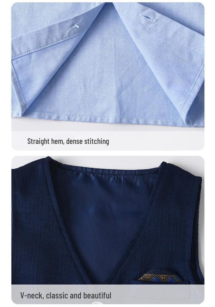 Completo estivo per bambini in stile britannico: Camicia a maniche corte, Pantaloncini, Gilet per ragazzi.