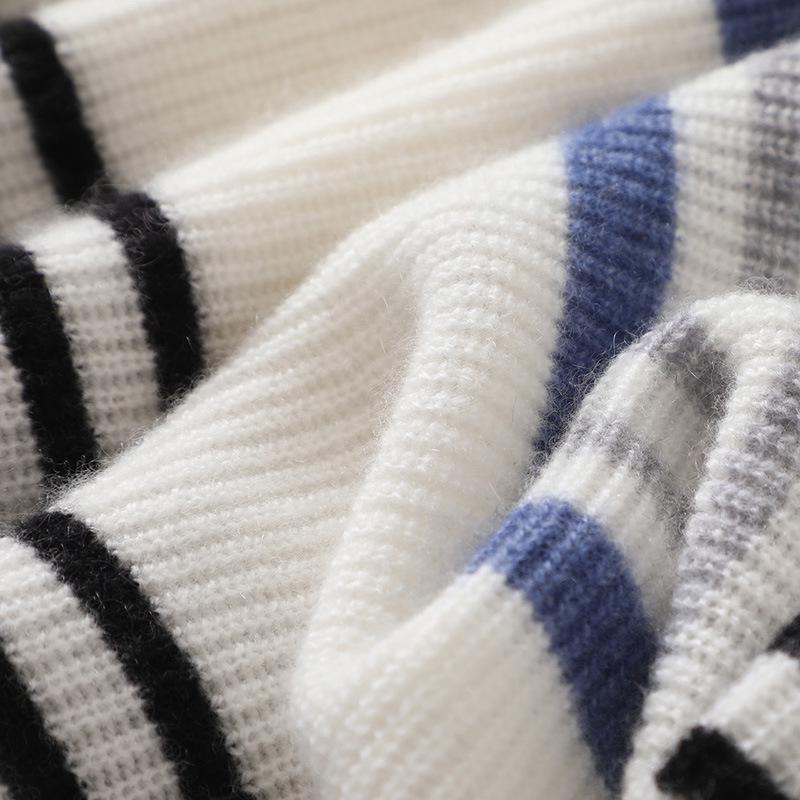 Lekasha Korean Style Striped Cashmere Knit Sweater for Women - Spring & Autumn Fashion