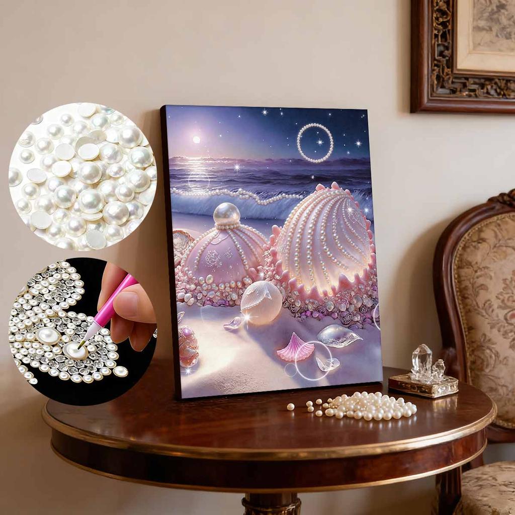 DIY Muscheln am Strand Perlen Diamant Kunst Malerei Kits für Erwachsene und Anfänger, Feine Ansicht Funkelndes Malerei Handwerk Hauswand Dekoration Handgemachtes Geschenk