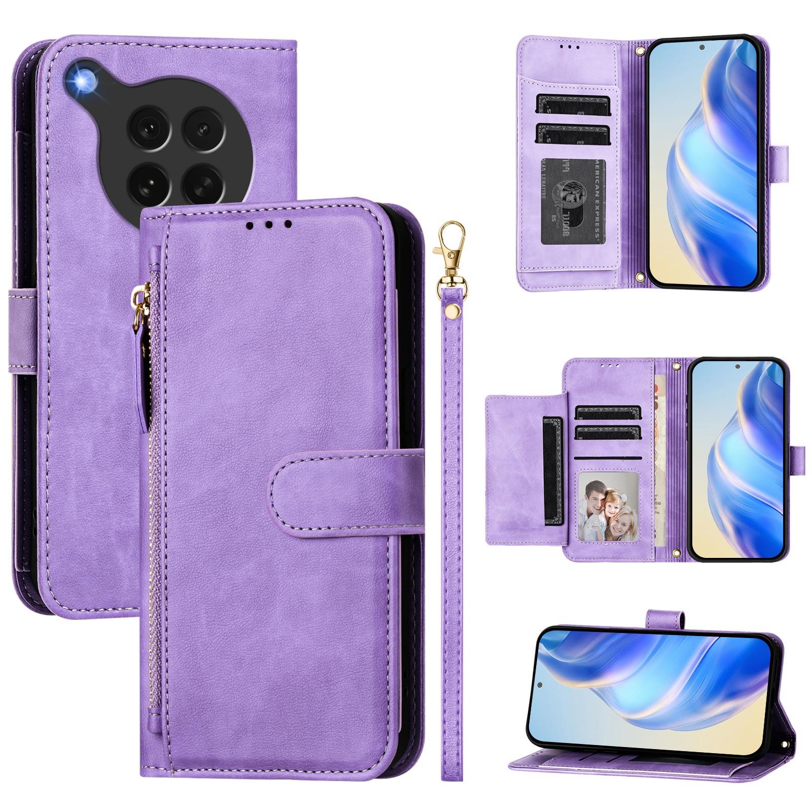 

For Oppo Find X8s 5G Case Zipper Pocket Multiple Card Slots Leather Phone Cover Purple