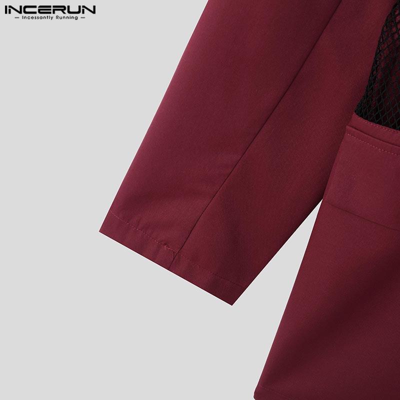 Incerun Lapel Long Sleeve Men Mesh Patchwork See Through Casual Thin Blazer Coats